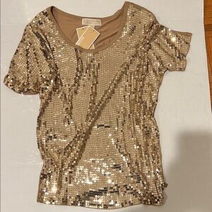 MICHAEL Michael Kors Gold Sequin Short Sleeve Top